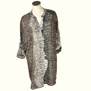 ALI MILES Sheer Animal Print Tunic Cover-up Blouse Women's Size XL